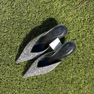 Mango Black and White Patterned Mules